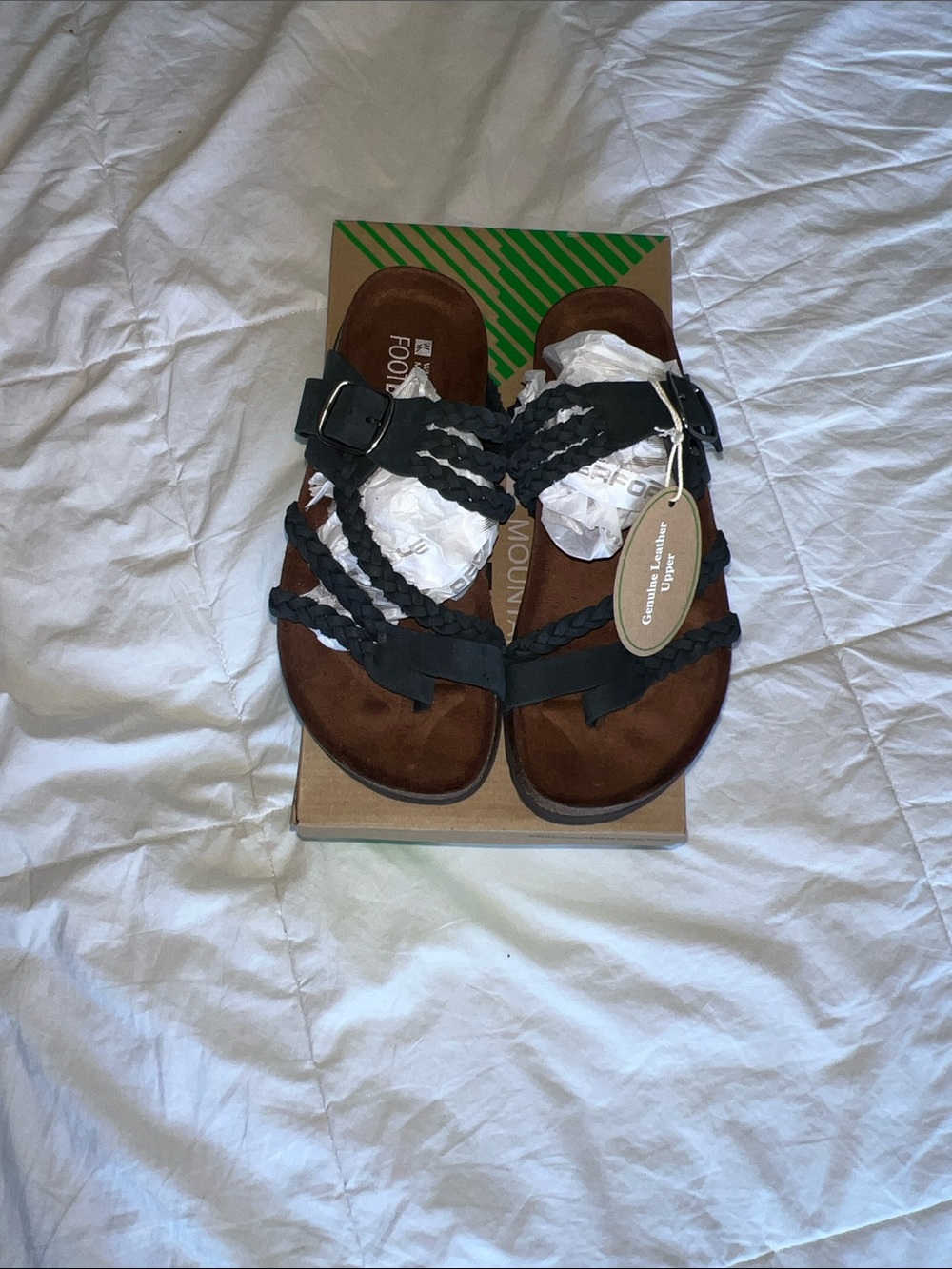 White Mountain Black Braided Leather Sandals